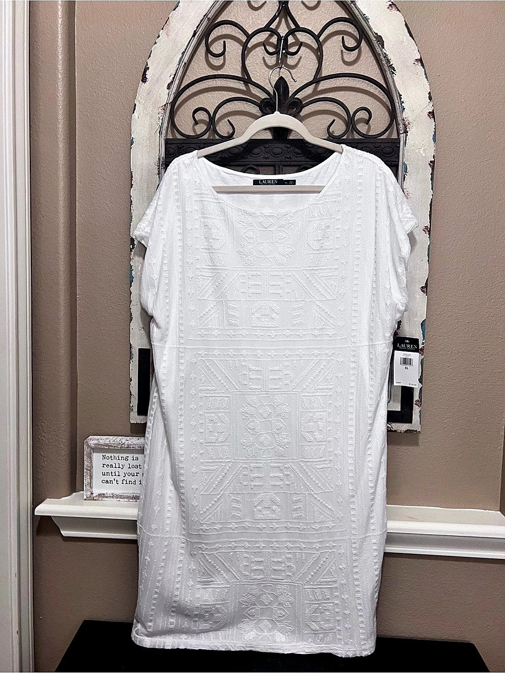 Lauren Ralph Lauren LRL SUMFH1 Textured Mini Dress in White XL NWT
